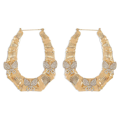 E983 Exaggerated Personality Earrings Retro Micro-inlaid Bamboo Butterfly Earrings Fashion Temperament Earrings Women