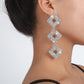 E145 exaggerated multi-layer earrings square full diamond claw chain light luxury earrings heavy industry temperament earrings