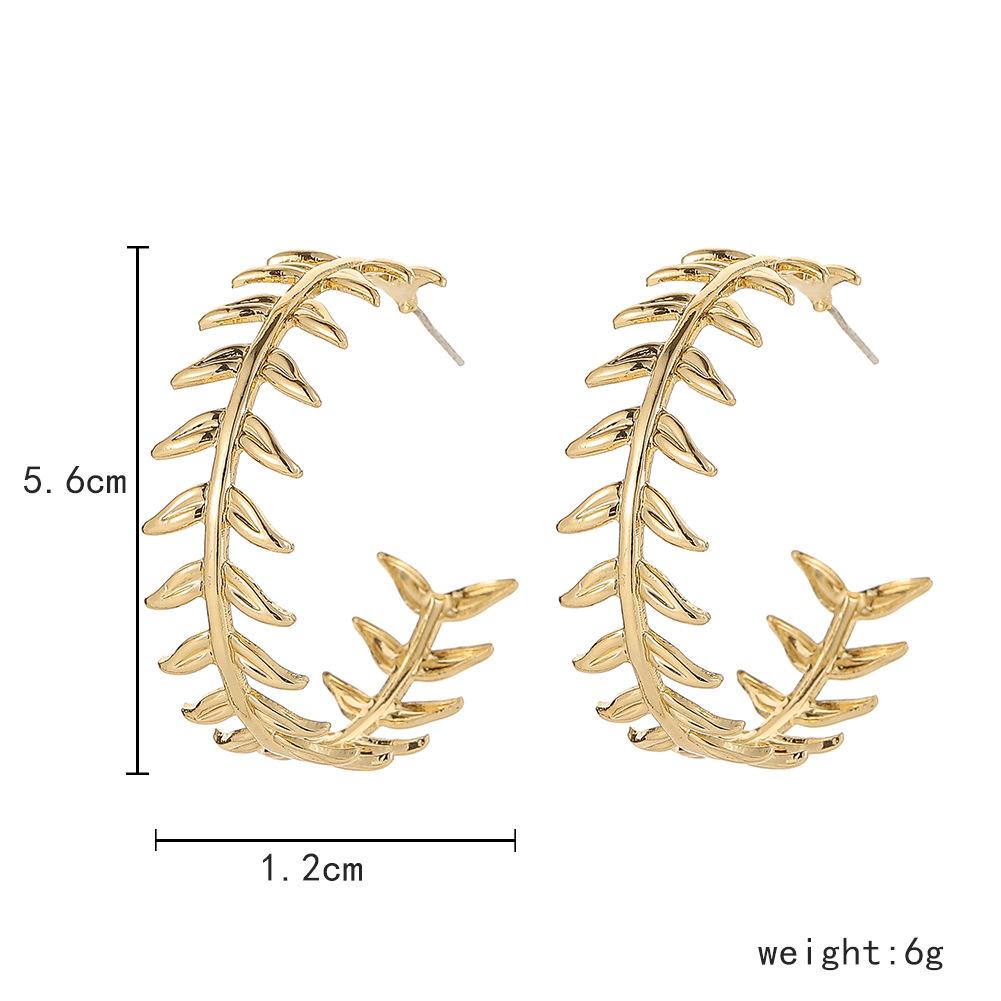 Autumn and winter simple C-shaped wheat earrings fashion retro temperament leaves all-match ladies earrings