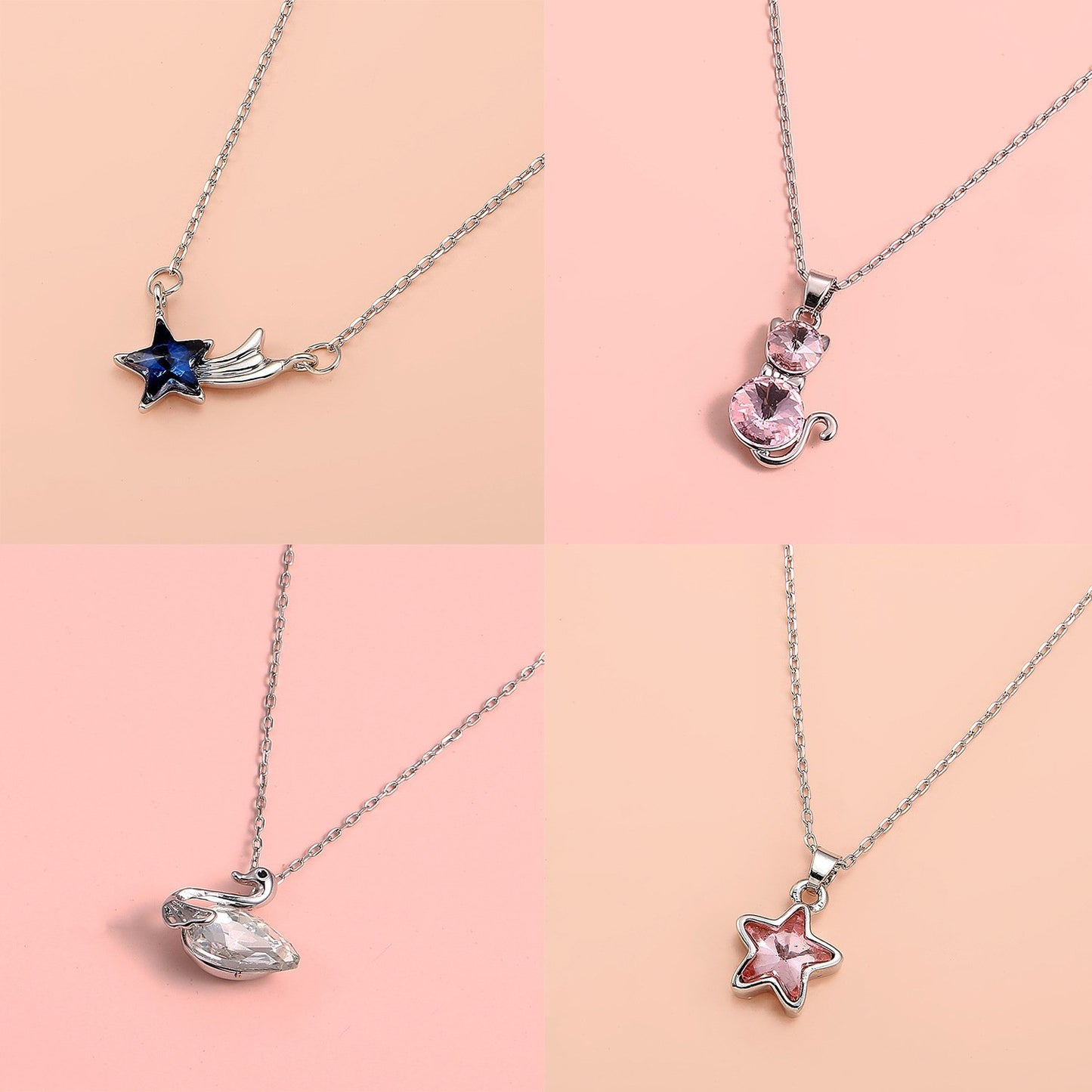 Simple and cold zircon pendant necklace fashion five-pointed star key cat clavicle chain niche design