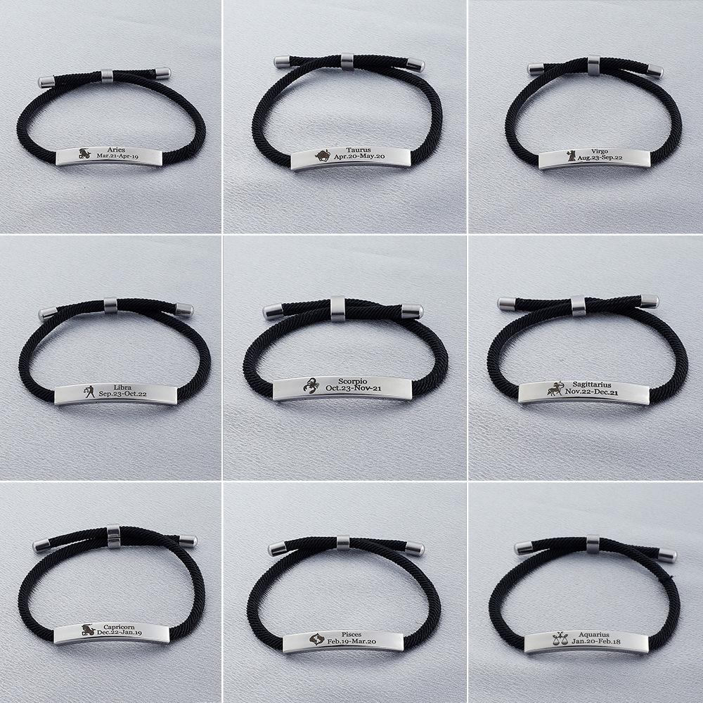12 Constellation Black Bracelet Handwoven Adjustable Lettering Bracelet Holiday Gift Ladies