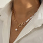 Jewelry cold special-shaped pearl pendant necklace female hip-hop retro metal buckle chain necklace
