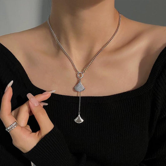 Explosive fan-shaped micro-inlaid light luxury fashion tassel sweater chain female niche design high-end clavicle chain