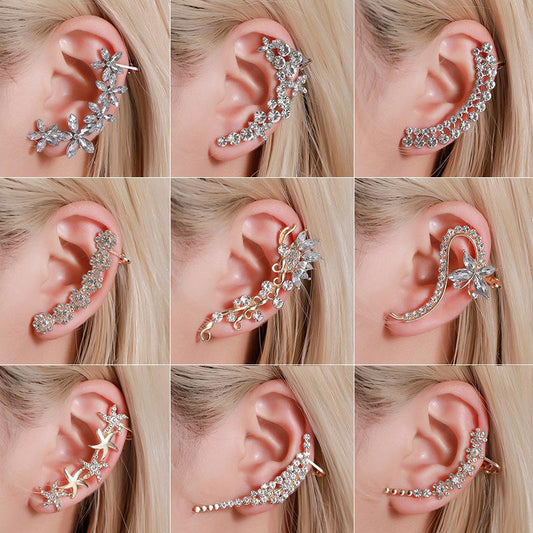 Earrings Temperament Diamond Butterfly Flower Single Crystal Ear Clip Hipster Catwalk Night Stud Earrings