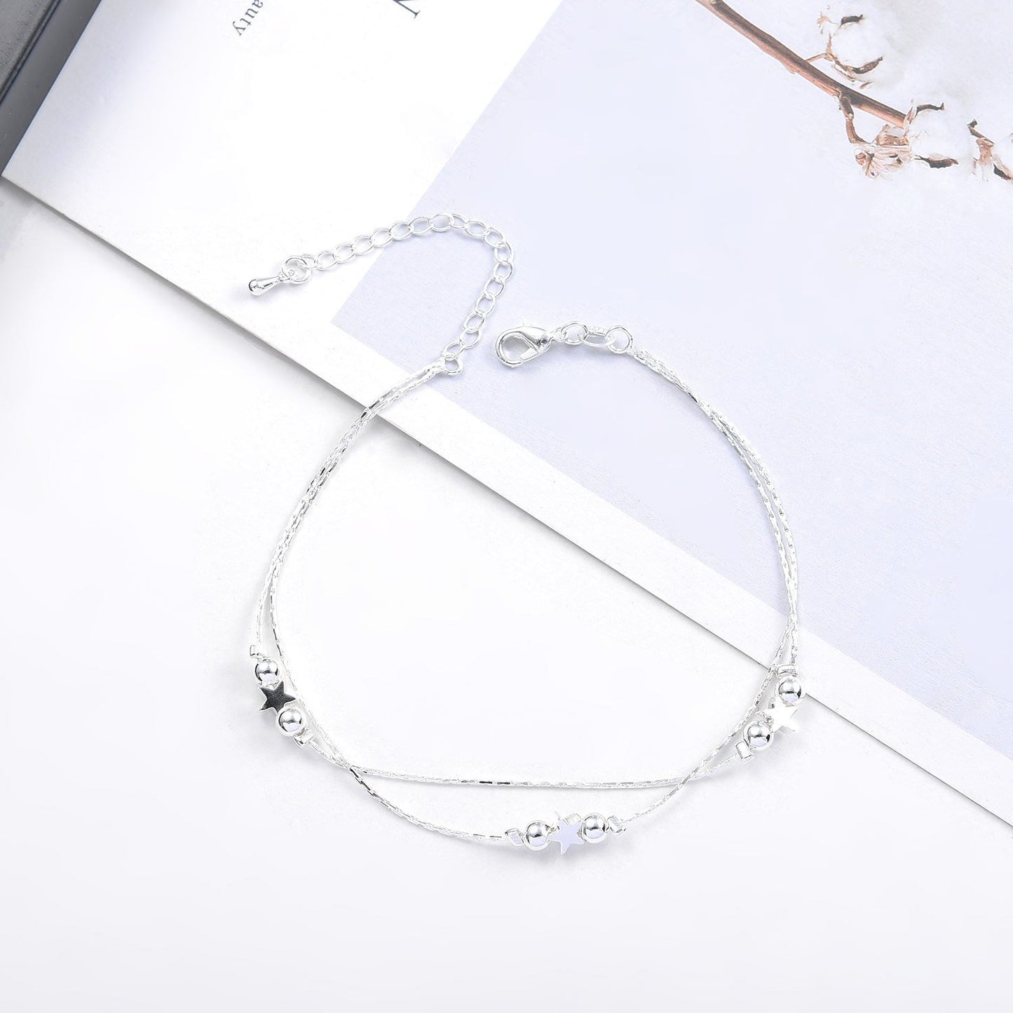 Ornament simple five-pointed star round bead double-layer foot decoration fashion personality trend beach ladies anklet