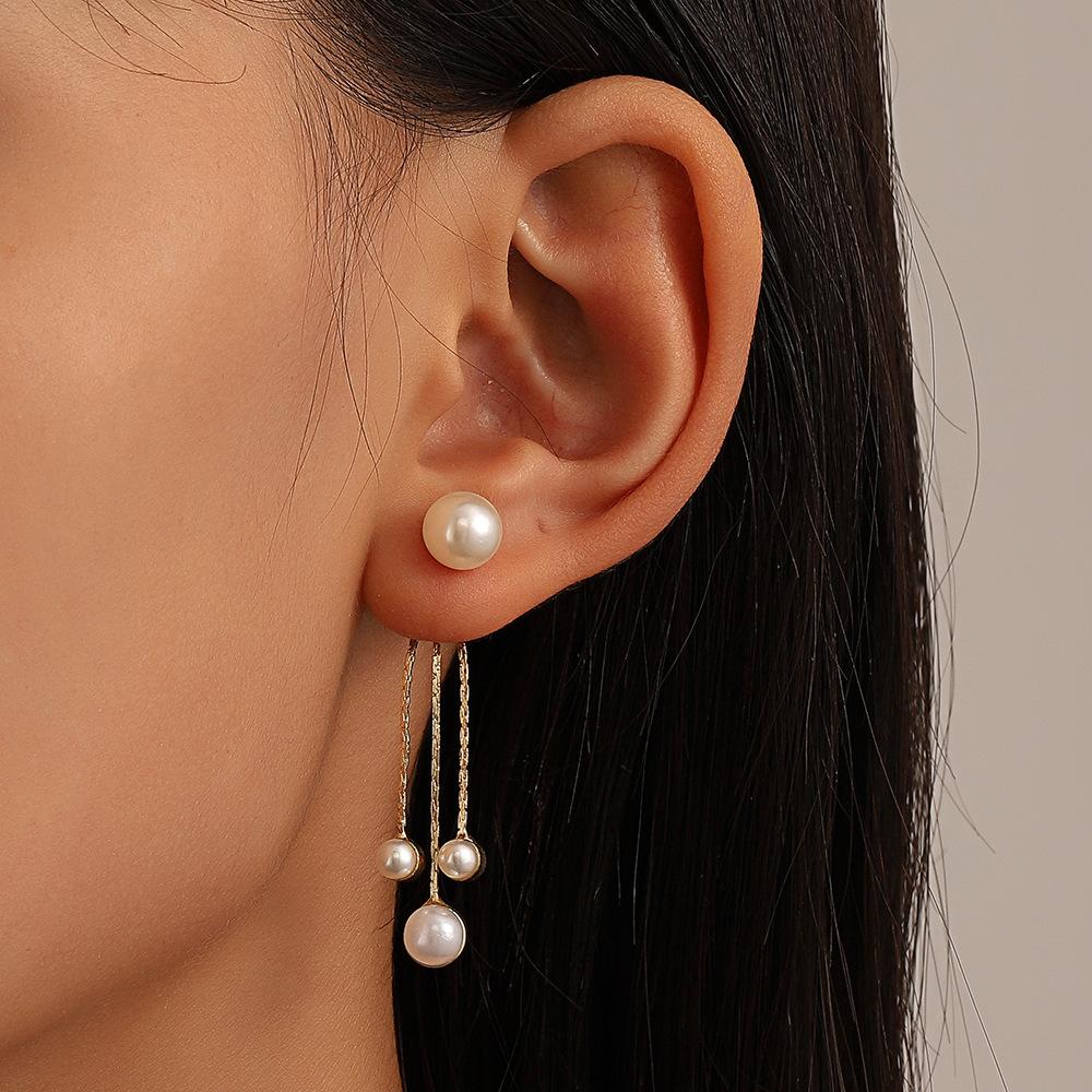 ins pearl tassel earrings women's French light luxury personality star bow earrings earrings earrings temperament earrings