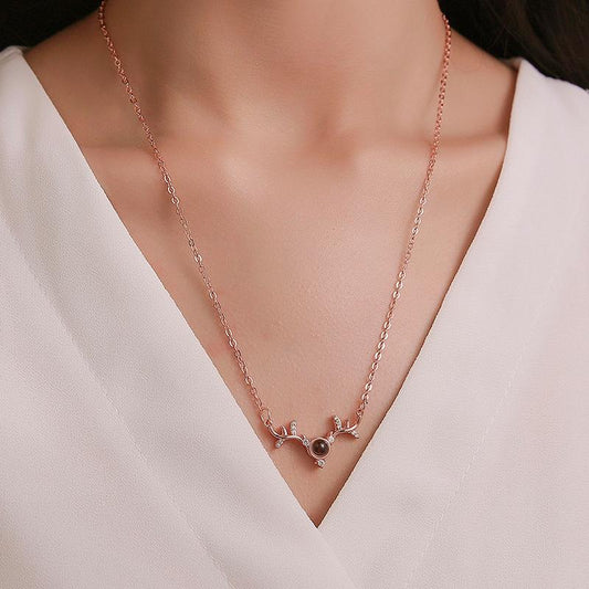 A Deer Has You Antler Necklace Female 1 Languages I Love You Clavicle Chain Projection Pendant Necklace