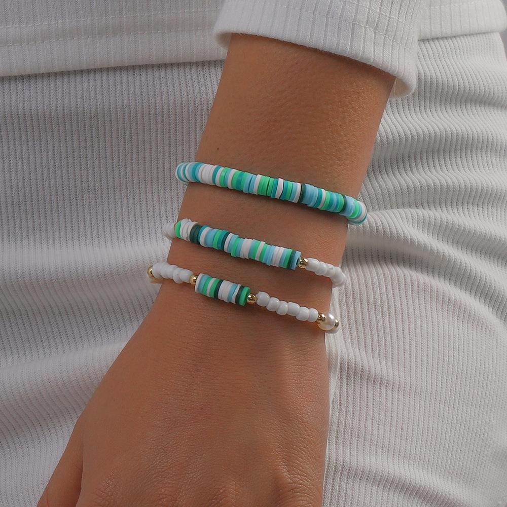 B1676 Stretch Soft Ceramic Bracelet Bohemian Ethnic Geometric Hand Decoration Beaded Personality Contrasting Color Bracelet