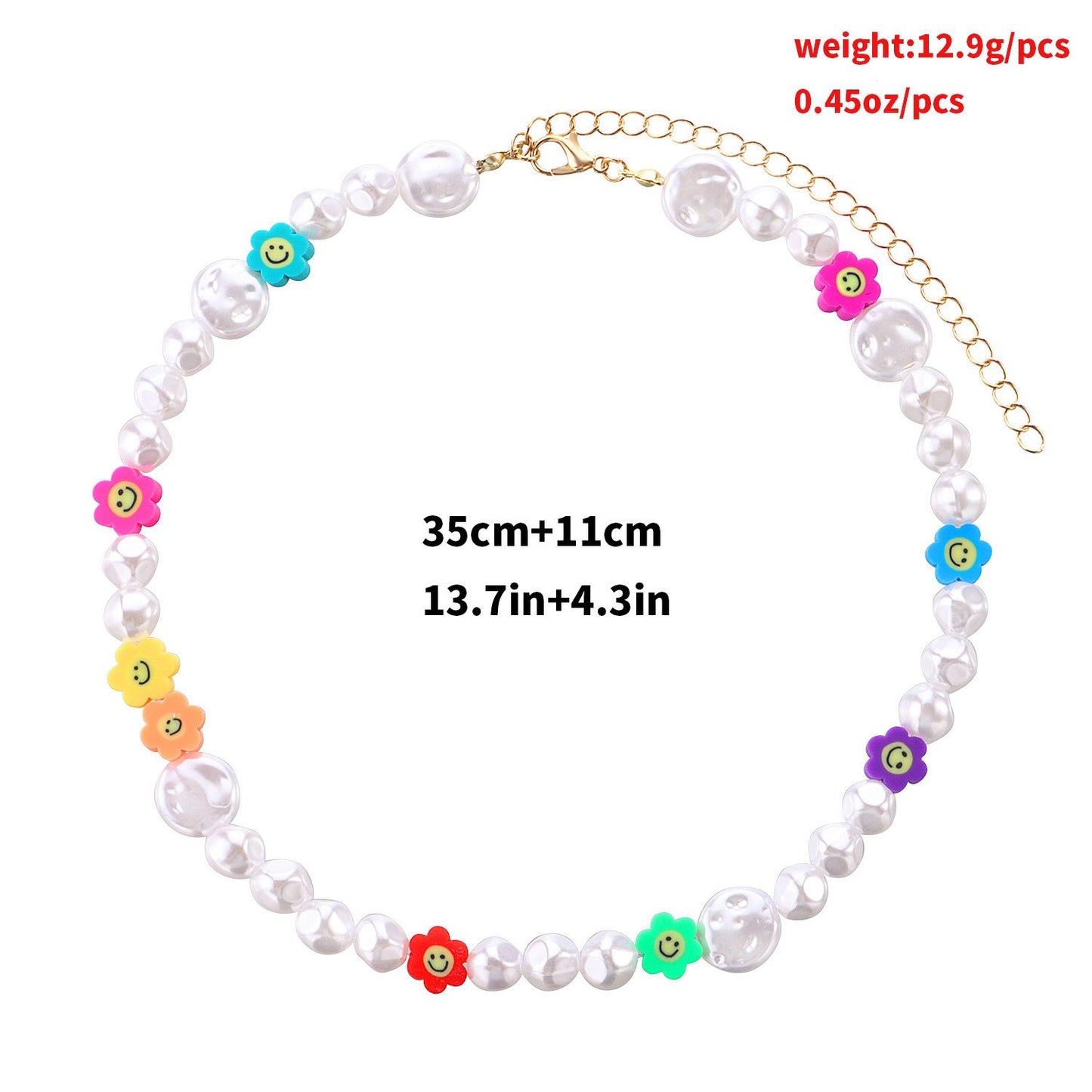 Jewelry Fashion Color Soft Pottery Flower Necklace Female Simple Geometric Short Shaped Pearl Necklace