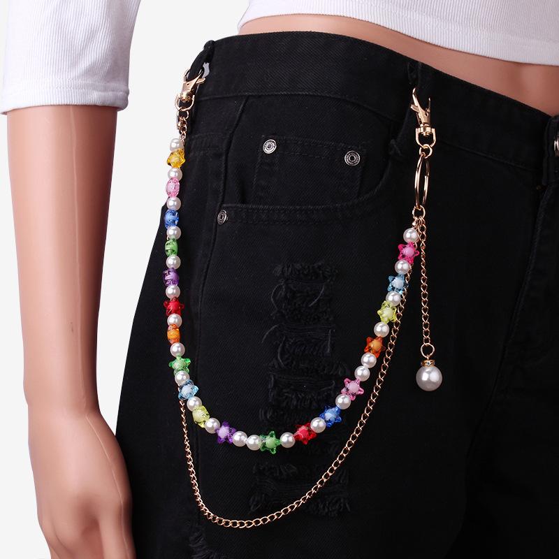 Belt Punk Pants Chain Resin Butterfly Pearl Decoration Jeans Versatile Simple
