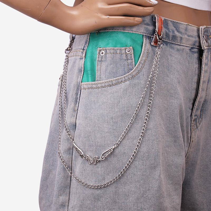 Female cool ins pants chain accessories punk jeans decoration fashion jk uniform check skirt diamond butterfly pants chain