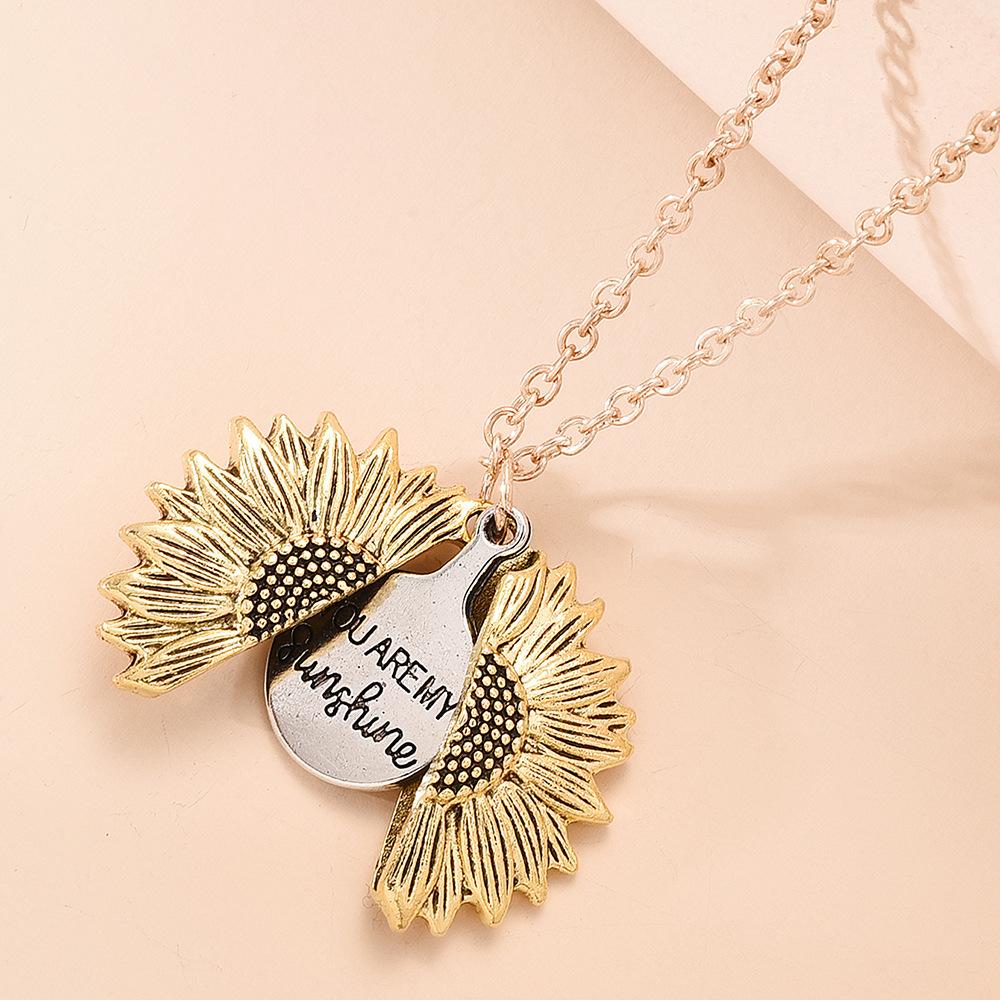 N7353 Retro Creative Necklace Personality Hip Hop Openable Sunflower Pendant Sunflower Jewelry