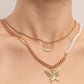 Jewelry punk double-layer micro-inlaid diamond butterfly pendant necklace female ins imitation pearl necklace