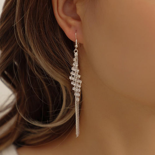 Personality simple temperament style full diamond tassel geometric earrings earrings earrings ear accessories for women