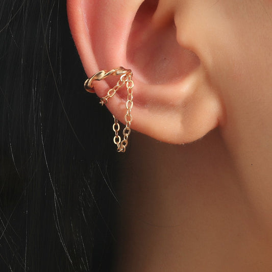 Ins cold geometric ear clip braided twist hole-free tassel earrings fashion creative earrings jewelry female