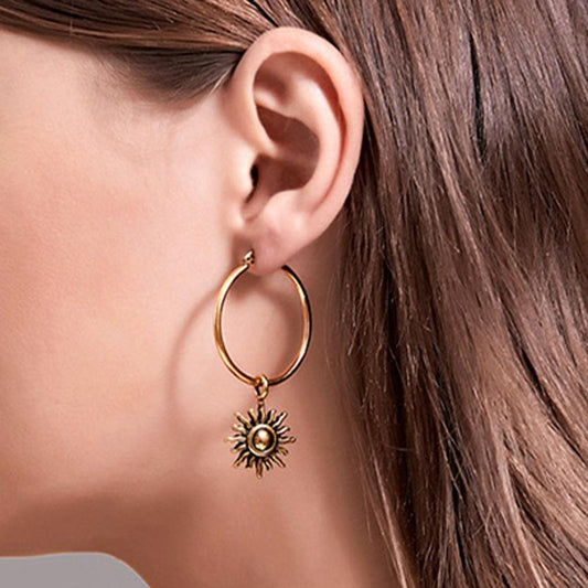 Retro Sun Earrings Frosty Simple Short Sun Flower Earrings Ornaments
