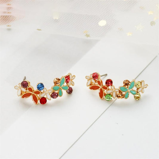 525 Butterfly Love Flower Fashion Temperament Earrings Half Circle Flower Earrings Butterfly Petal Ear Jewelry