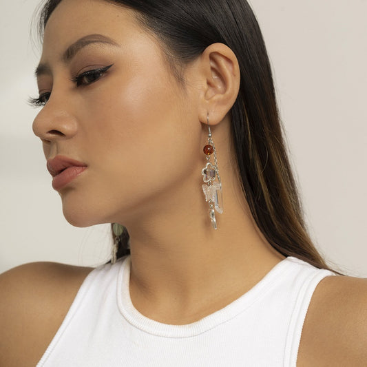 Jewelry Niche Creative Acrylic Butterfly Tassel Earrings Imitation Crystal Metal Pendant Earrings Women