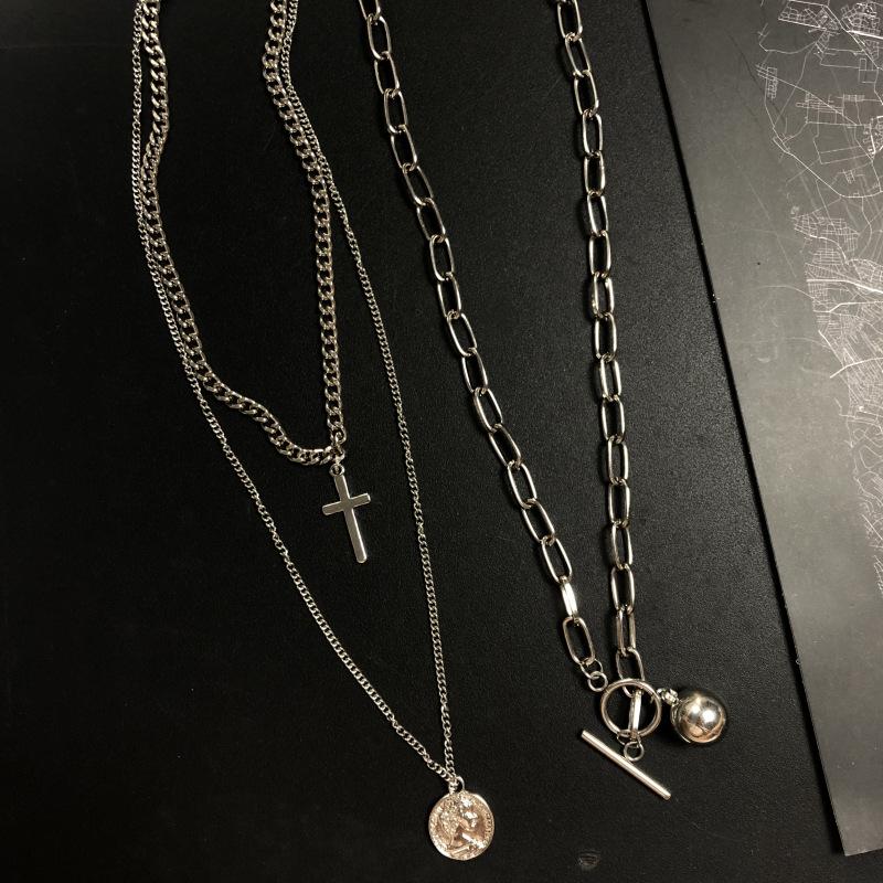 Hip-hop multi-layered cross necklace retro beauty head collarbone chain sweater chain accessories cool and handsome hipster pendant