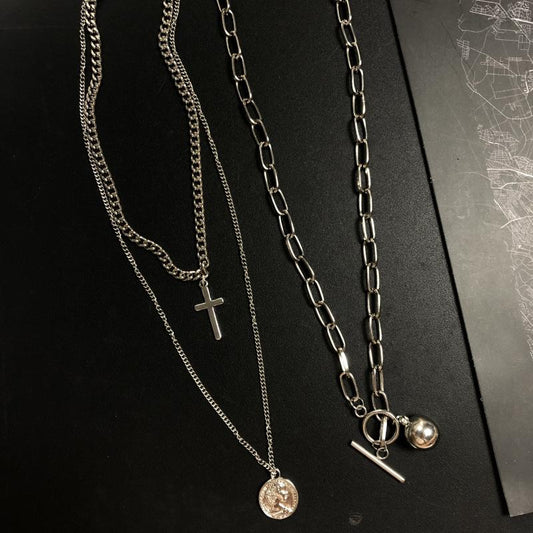 Hip-hop multi-layered cross necklace retro beauty head collarbone chain sweater chain accessories cool and handsome hipster pendant