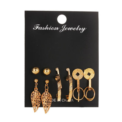 Earrings Fashion Set Tassel Earrings Bohemian Leaf Geometric 6 Pairs Stud Earrings