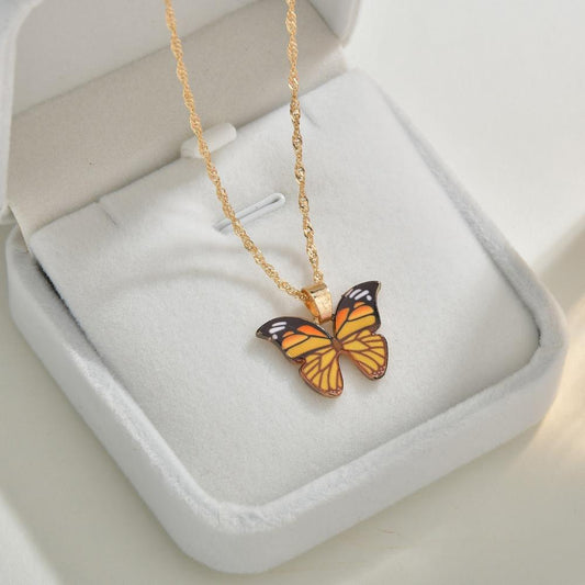 Accessories Fashion Pop Flower Butterfly Necklace Color Drop Oil Alloy Butterfly Jewelry