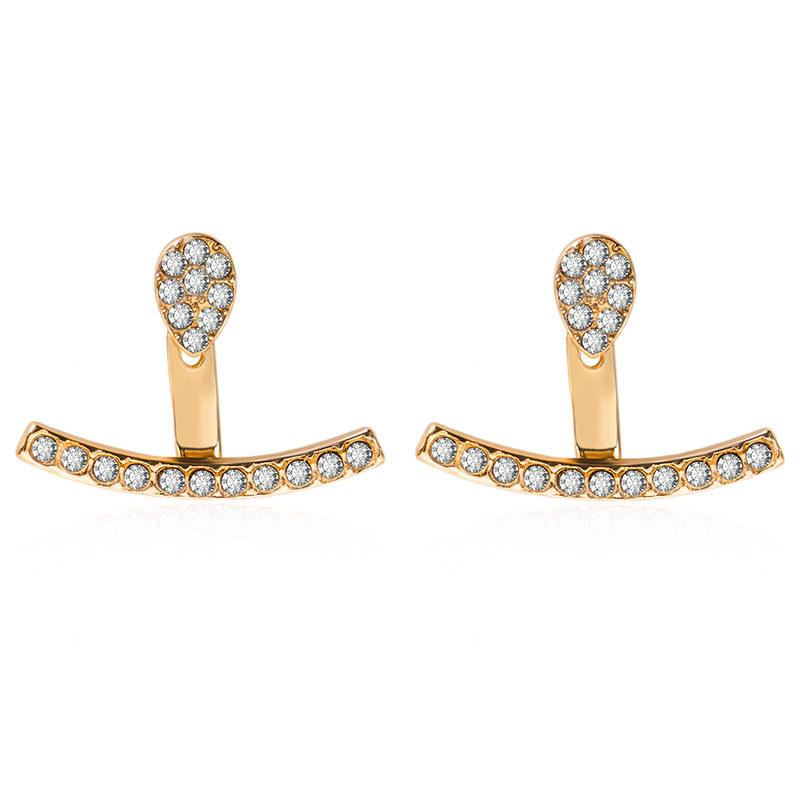 Ins round water drop word earrings fashion temperament niche full of diamonds back strap earrings personality earrings