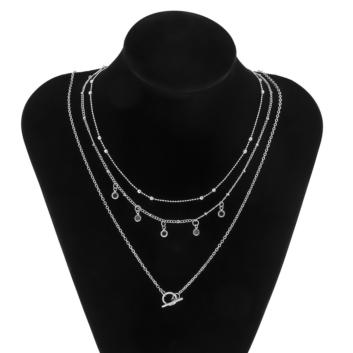 Jewelry simple and versatile metal ot buckle necklace female niche trend rhinestone pendant clavicle necklace