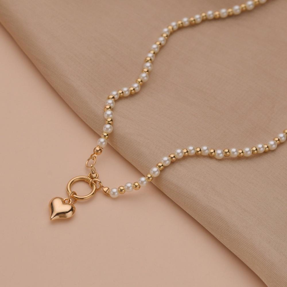 Fashion Alloy Peach Heart Pendant Necklace Simple CCB Imitation Pearl Necklace Accessories