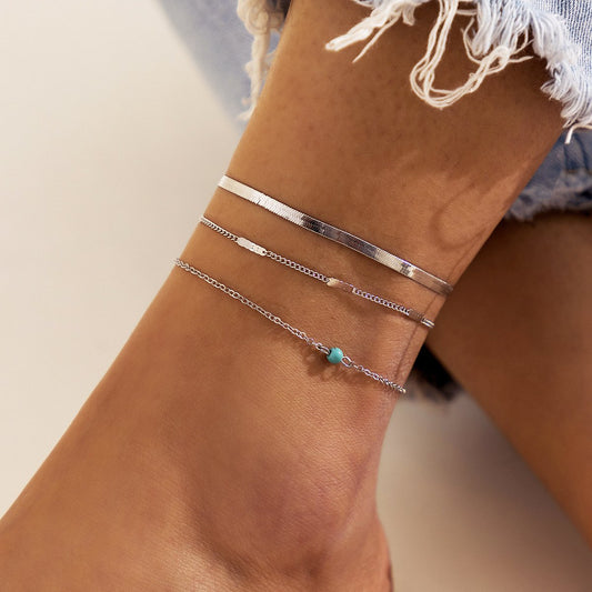 Jewelry beach multi-layer snake bone chain turquoise anklet simple all-match thin chain metal foot jewelry for women