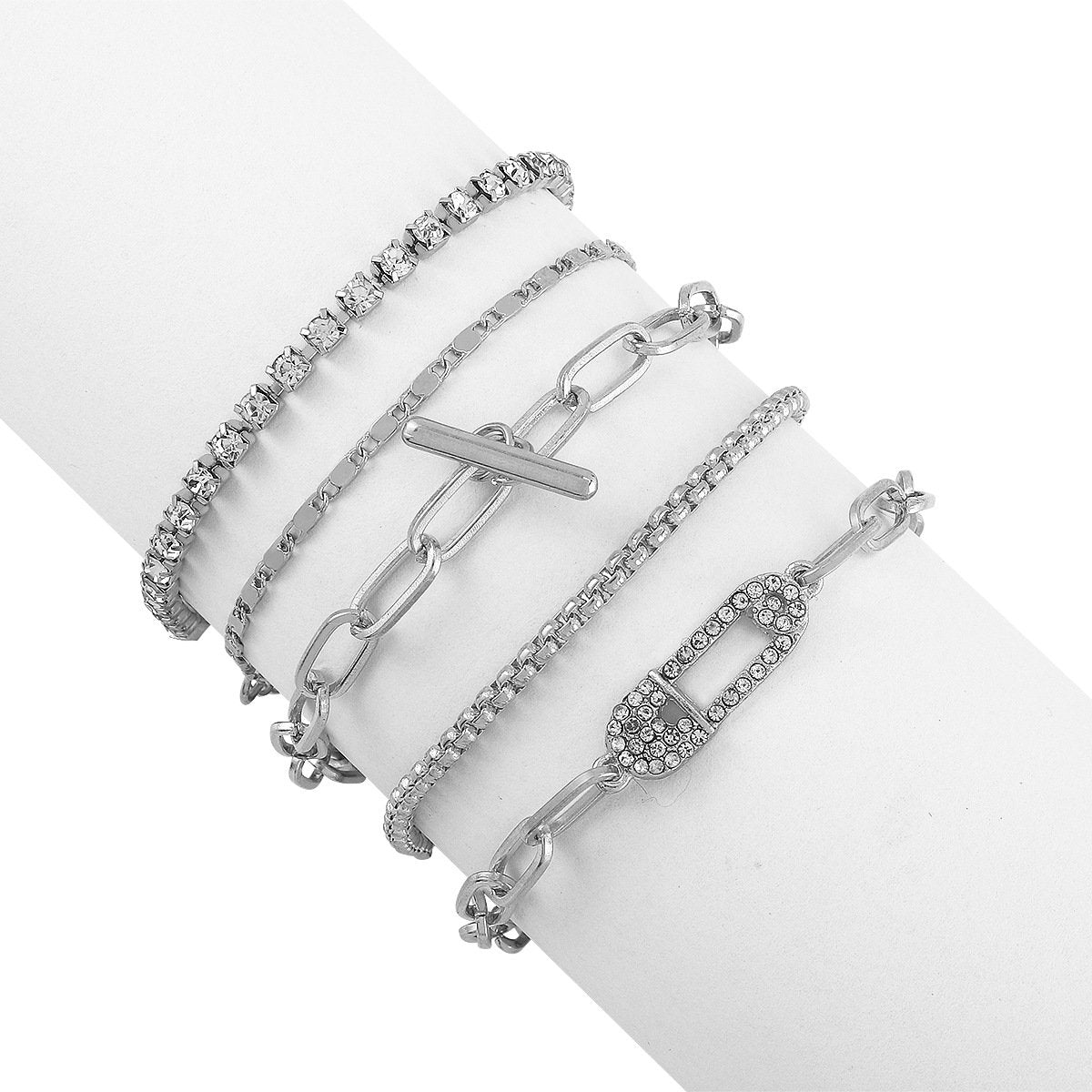 B1841 geometric rhinestone metal closed set pin stick claw chain personality multi-layer bracelet bracelet