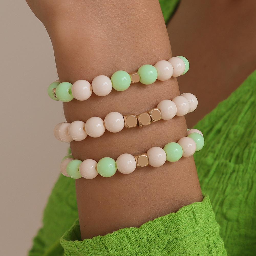 B1635 Mori Girls Jewelry Candy Color Sweet Fresh Bracelet Set Elastic Beads Elegant Bracelet