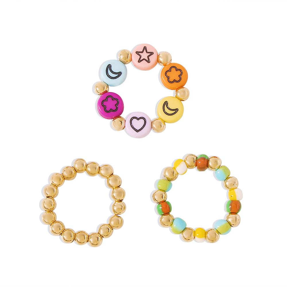 R751 Ethnic Color Hand Decoration Beaded Smiley Star Fashion Ring Set Personality Trendy Ring