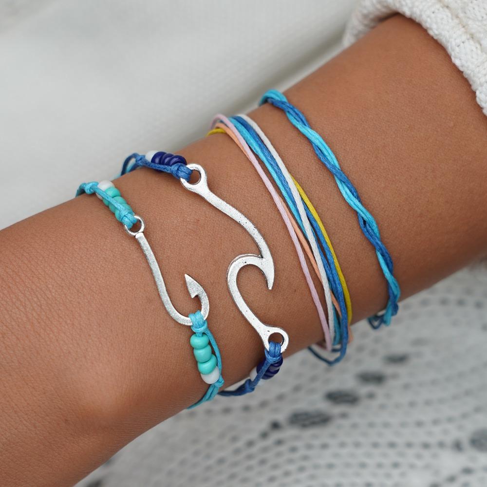 Boho Fishhook Surf Bracelet Charm Beach Braided Bracelet