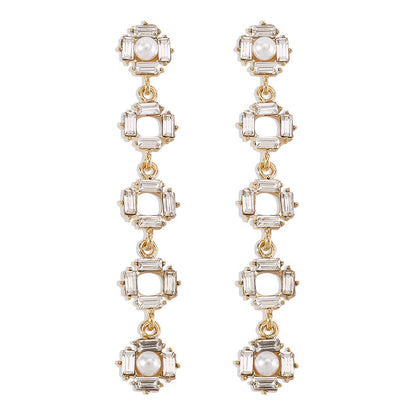 E1493 Minority Long Rhinestone Earrings Hollow Square Pearl Earrings Personality Retro Earrings
