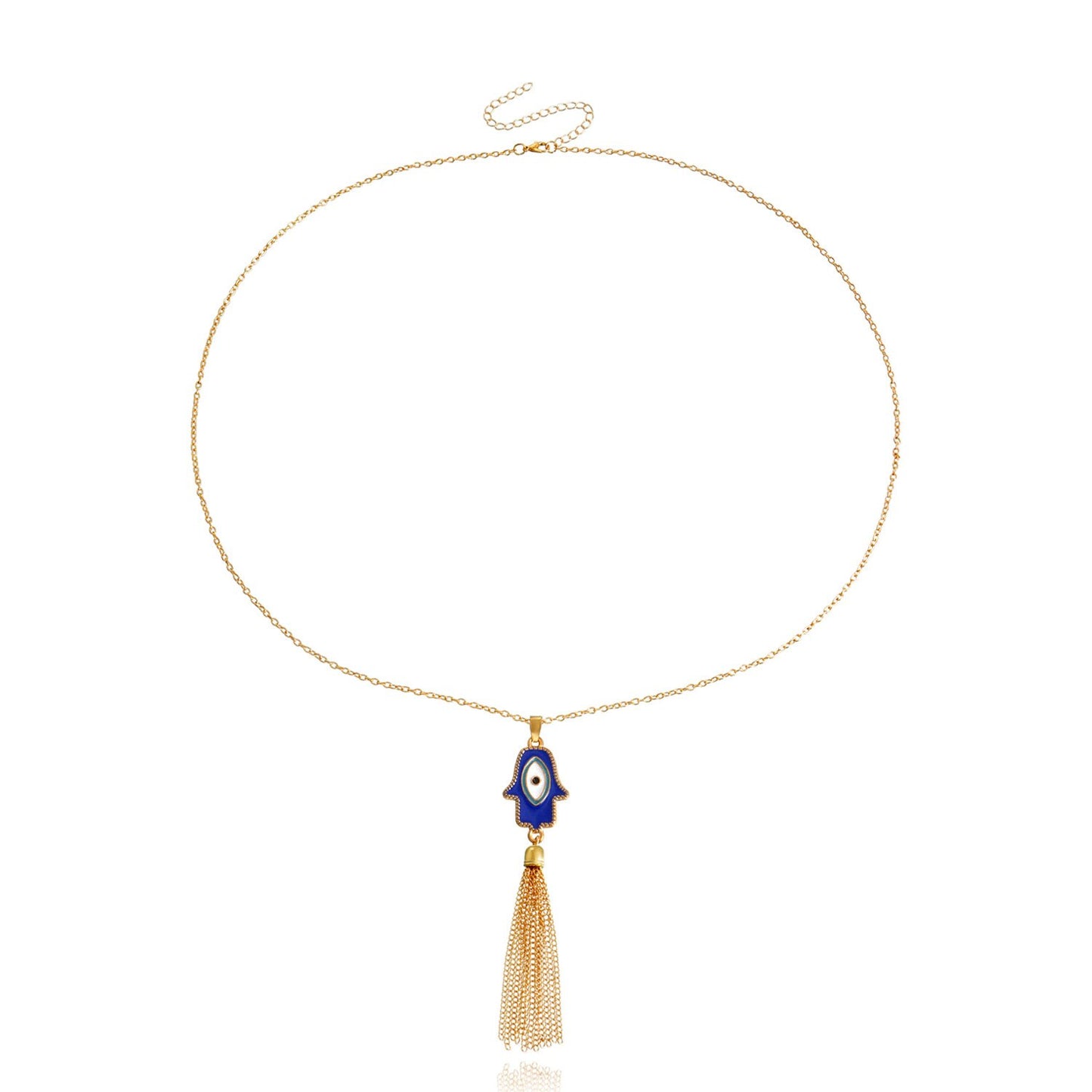 Jewelry Hand of Fatima Blue Evil Eye Tassel Pendant Necklace Women's Sweater Chain Trendy