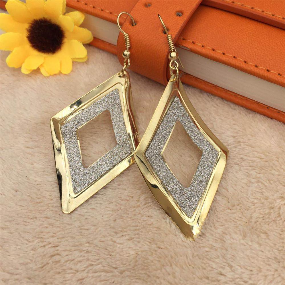 Hollow rhombus curved surface women frosted earrings summer