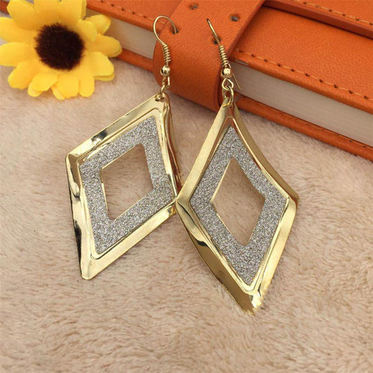 Hollow rhombus curved surface women frosted earrings summer