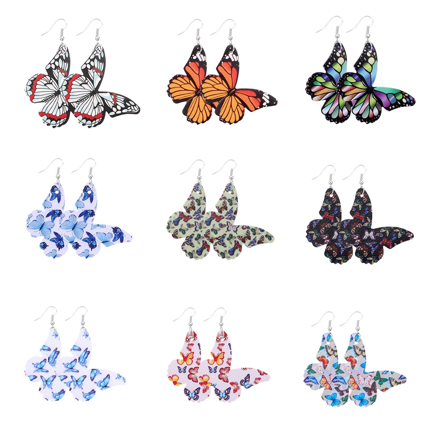 Jewelry double-sided printing butterfly leather earrings women's fashion ear hook combination earrings