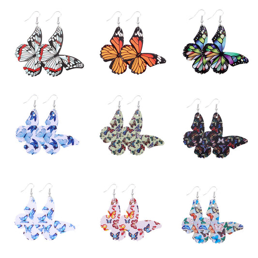 Jewelry double-sided printing butterfly leather earrings women's fashion ear hook combination earrings