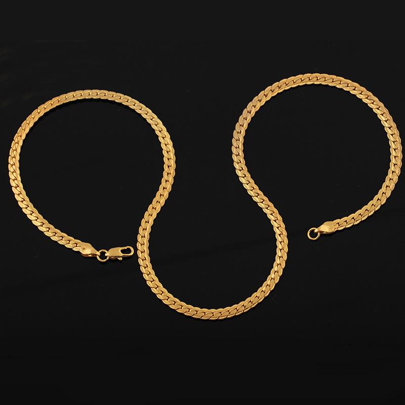 Men's Personality Fashion Gold Necklace Flat Embossed Chain Simple Versatile Items Jewelry