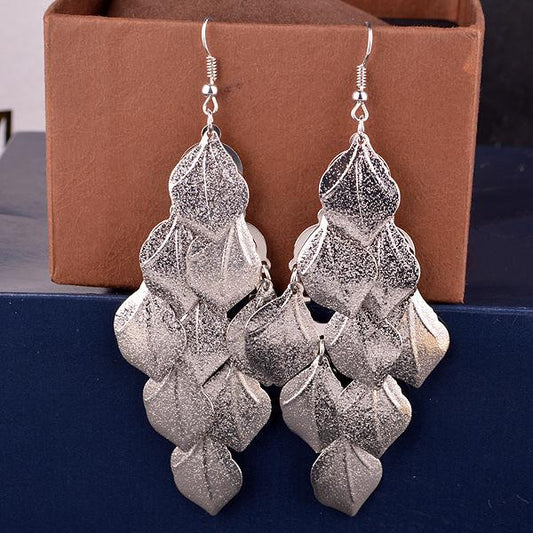 Fashion OL Multi-level Leaf Frosted Long Earrings Women's Versatile Earrings Direct Approval