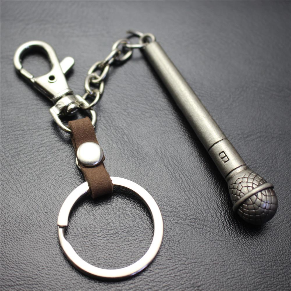 Long handle microphone microphone keychain antique silver bronze key ring jewelry bag pendant pendant