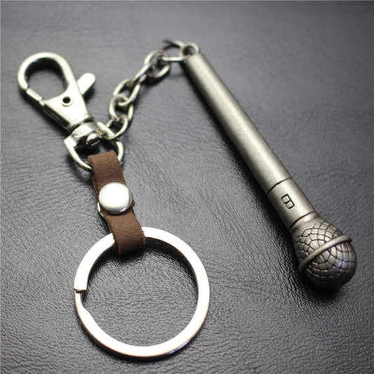 Long handle microphone microphone keychain antique silver bronze key ring jewelry bag pendant pendant