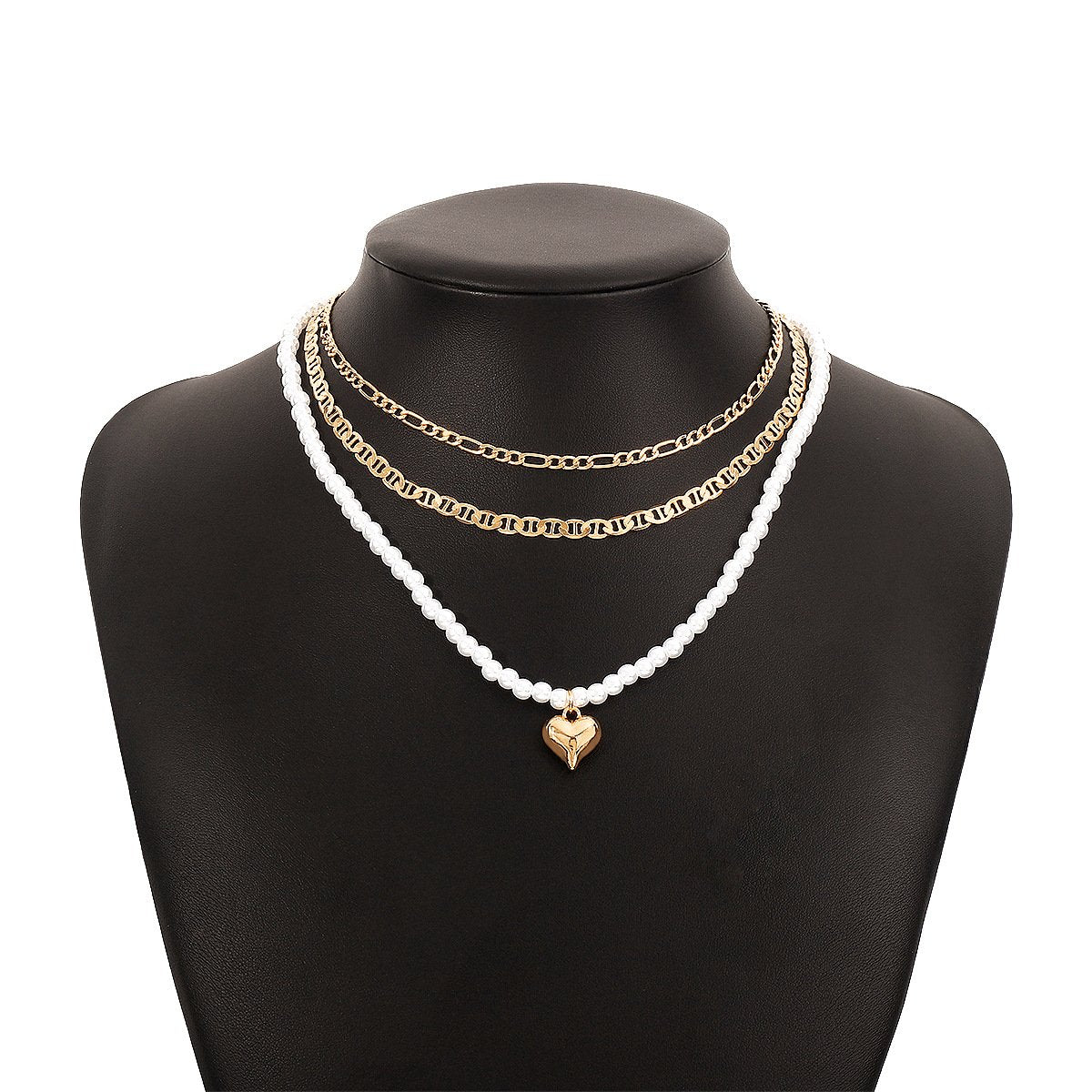 N1273 Street Shot Personality Necklace Pearl Heart Stacked Necklace Retro Small Fashion Necklace