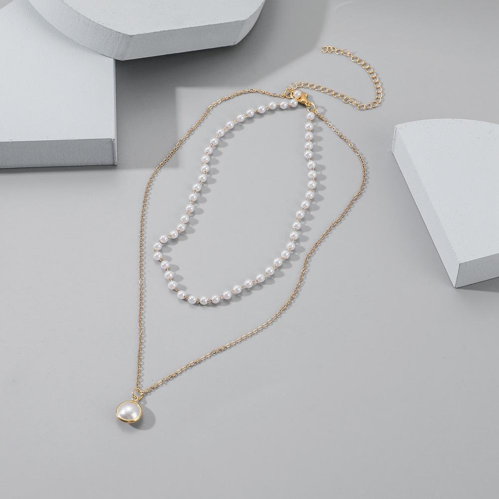 Light luxury niche simple all-match net red necklace temperament double elegant small pearl pendant
