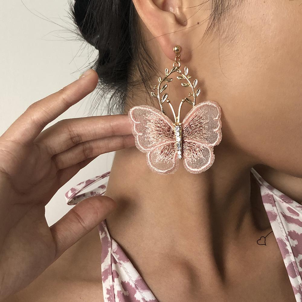 E9727 Jewelry Creative Ancient Embroidery Butterfly Earring Super Fairy Temperament Alloy Lace Earrings