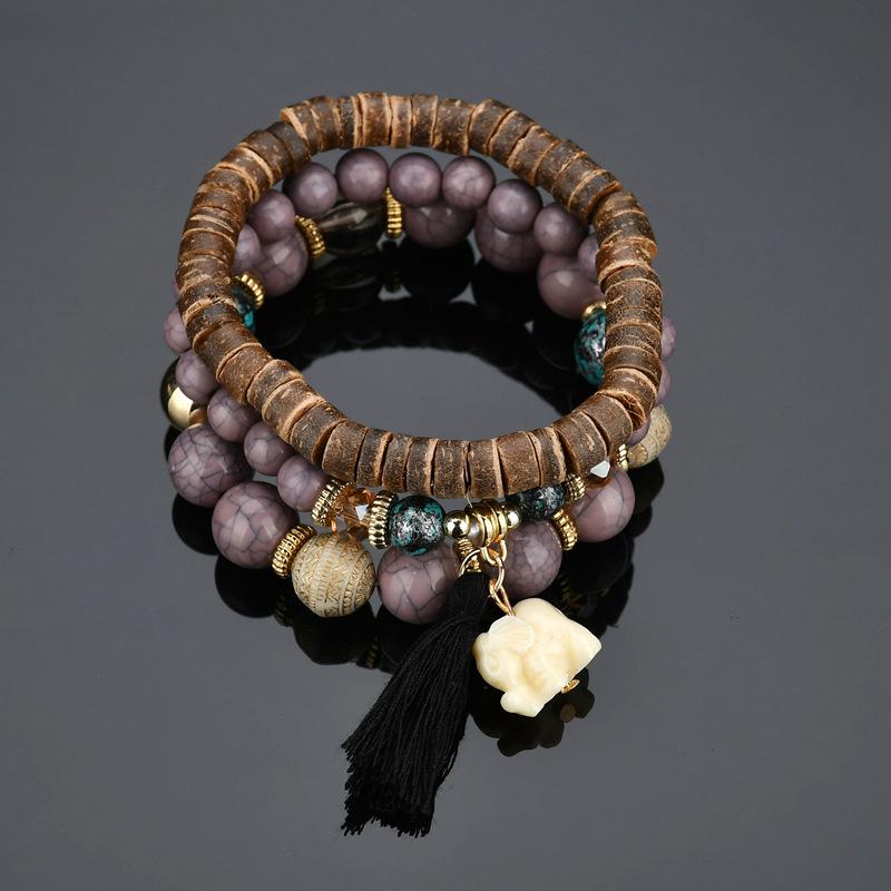 Bohemian trend simple elephant tassel wooden beads multi-layer temperament bracelet bracelet jewelry