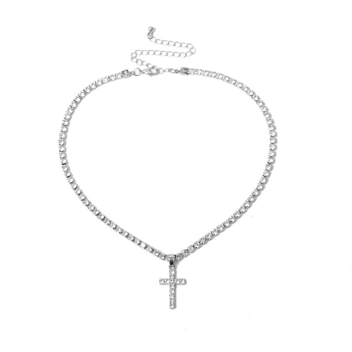 Jewelry Creative Simple Versatile Ins Pendant Full Diamond Cross Short Clavicle Necklace Female