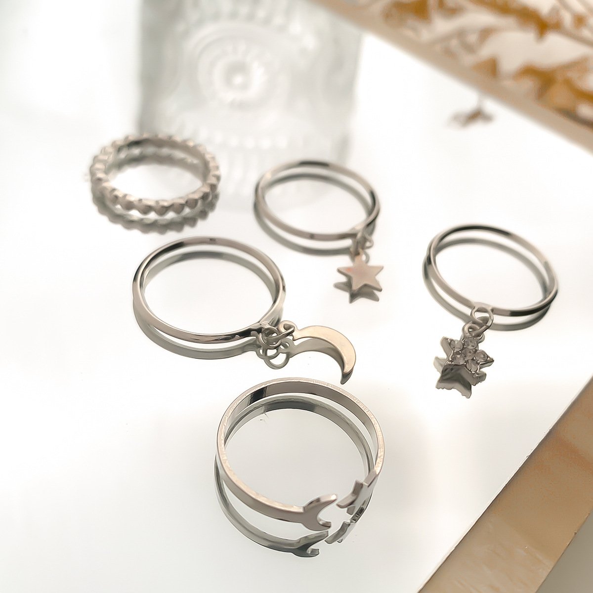 Jewelry Mix and Match Xingyue Ring Set Female Personality Micro-inlaid Butterfly Geometric Ring Jewelry